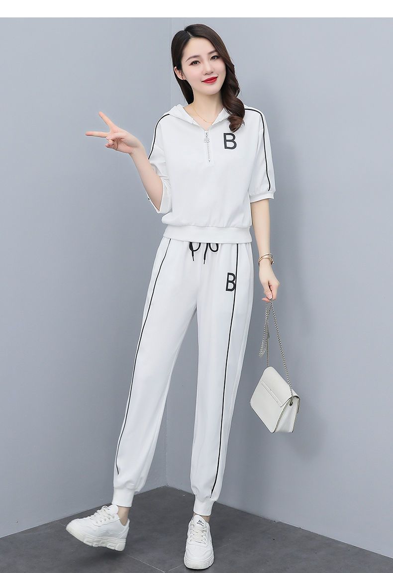 运动套装2025夏季新款大码女装减龄显瘦洋气束脚裤休闲两件套#771